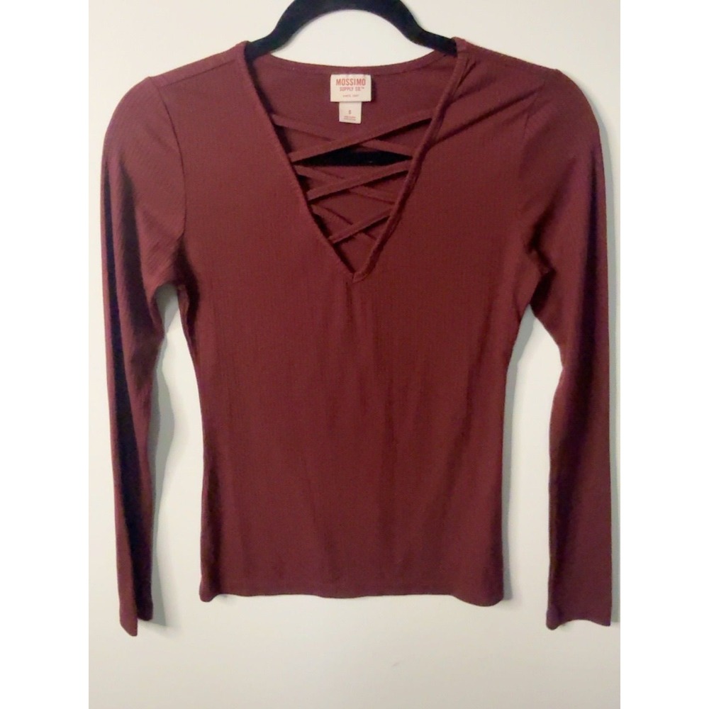 Mossimo Supply Co. Burgundy Lace-up Ribbed Top Y2K Small